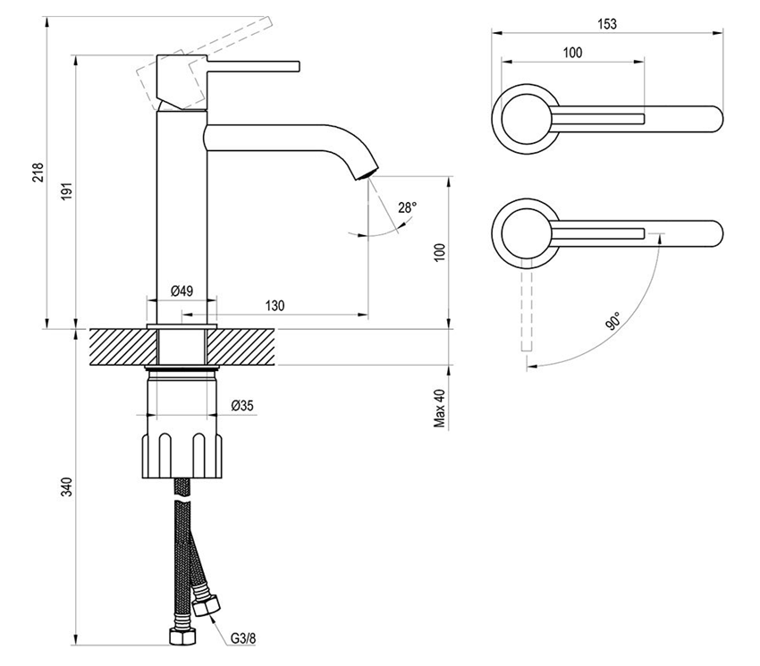 Bateria umywalkowa Ravak Espirit ES 012.01CR 012.01 X070394 rys techniczny