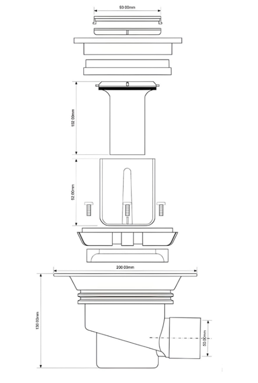 Wpust podłogowy McAlpine TSG1T6SS-50P rys techniczny
