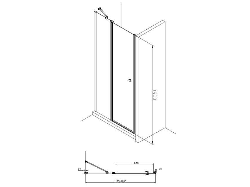 Drzwi prysznicowe z polem stałym profile czarny mat 120x195 cm Roca Capital rysunek