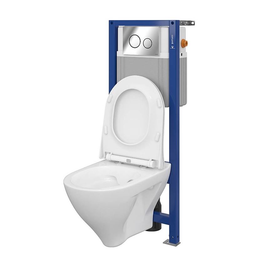Stelaż podtynkowy do WC z miską Mille CleanOn i przyciskiem Galaxy chrom błyszczący Cersanit Aqua