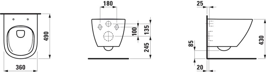 Miska WC podwieszana krótka Rimless wersja ADVANCED biała Laufen Lua rysunek