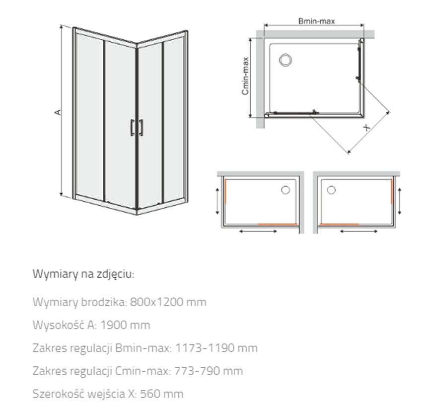 Kabina prysznicowa Sanplast TX 600-271-0210-01-231 rys techniczny