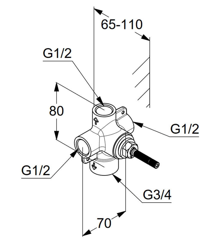 Przełącznik dwukierunkowy DN 15 zestaw elementów podtynkowych Kludi 1926 rysunek