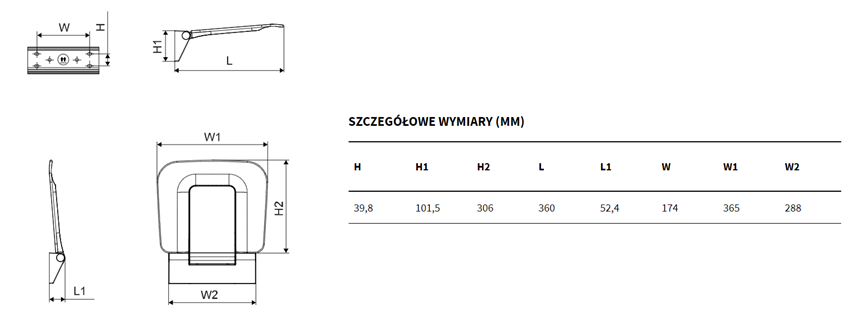 Siedzisko Excellent Seduro Premium DOEX.SP365.306.BL rys techniczny