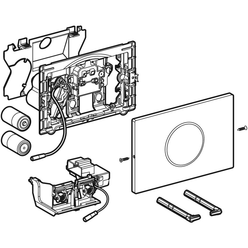 Elektroniczny zestaw uruchamiający WC zasilanie bateryjne z zabezpieczeniem Geberit Sigma10 rysunek