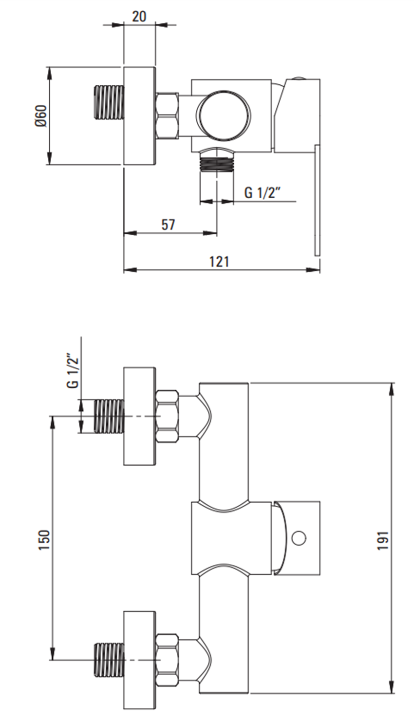 Bateria prysznicowa Deante Lupo BLU F40M rys techniczny