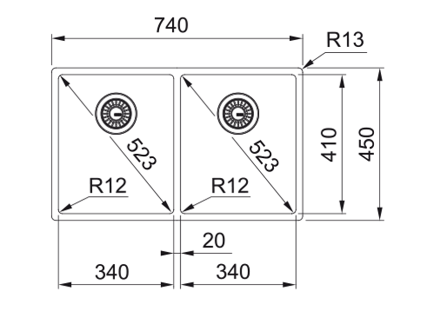 Zlewozmywak Franke Box BXX 220/120 34-34 127.0370.188 rys techniczny