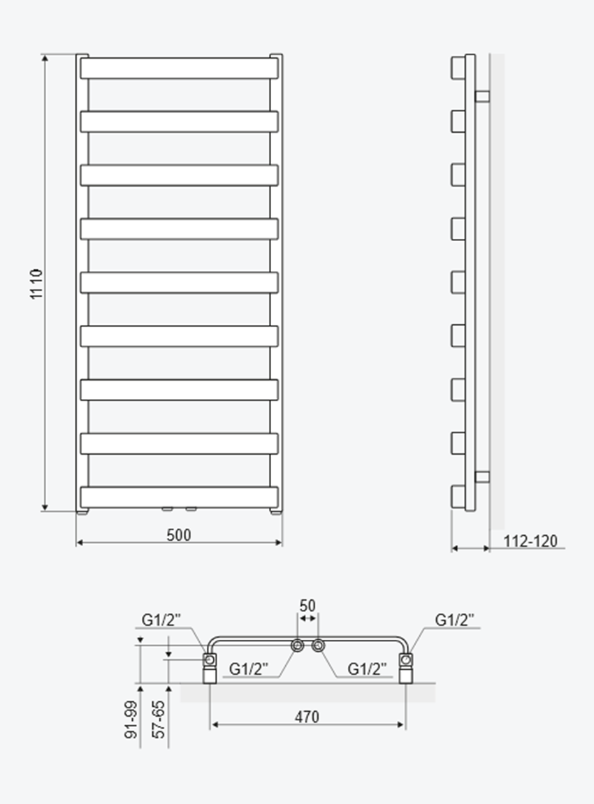 Grzejnik łazienkowy 50x111 cm Excellent Meteor rysunek