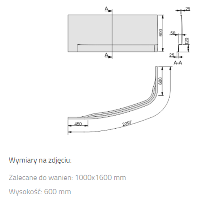 Obudowa do wanien Sanplast Free Line 620-040-1630-01-000 rys techniczny