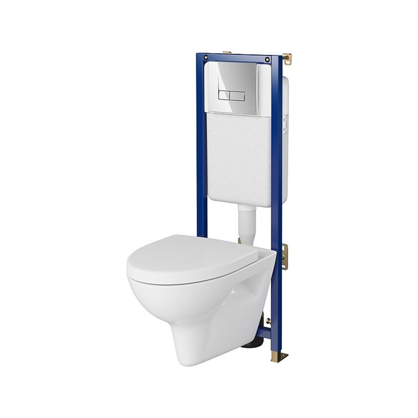 Stelaż podtynkowy do WC z miską Parva CleanOn i przyciskiem Base Smart chrom błyszczący Cersanit Tech Line Base