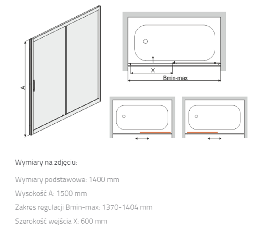 Parawan Sanplast TX 600-271-1540-38-401 rys techniczny