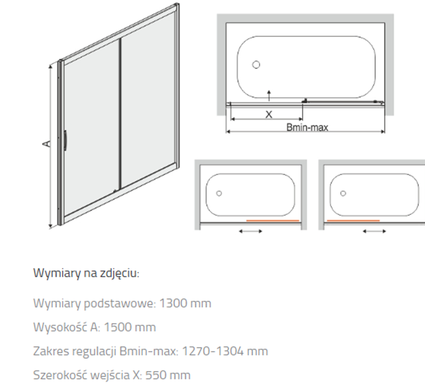 Parawan nawannowy do wnęki Sanplast TX 600-271-1530-38-401 rys techniczny