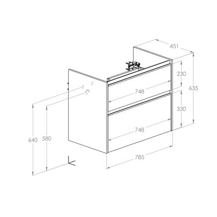 Szafka podumywalkowa 80 cm z 2 szufladami wersja prawa Roca Gap Pro rysunek