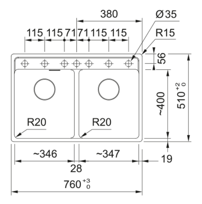 Zlewozmywak Franke Maris MRG 620-35-35 114.0661.783 rys techniczny