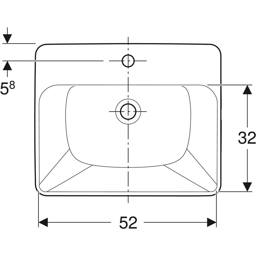 Umywalka półblatowa z otworem na baterię z przelewem 55 cm Geberit VariForm rysunek
