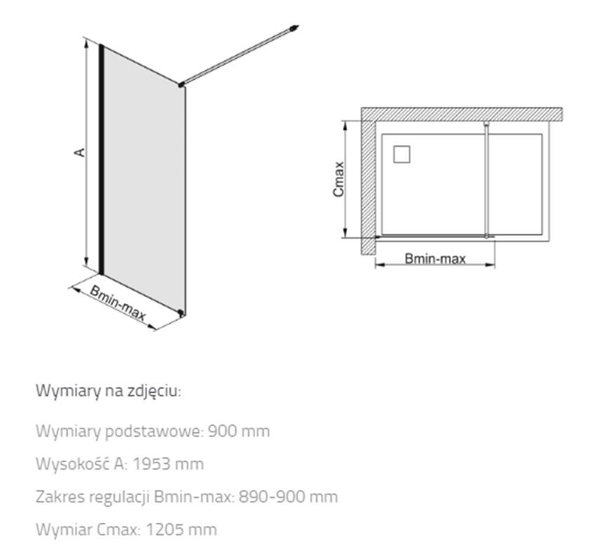 Kabina walk-in Sanplast Free Line 600-260-0430-42-401 rys techniczny