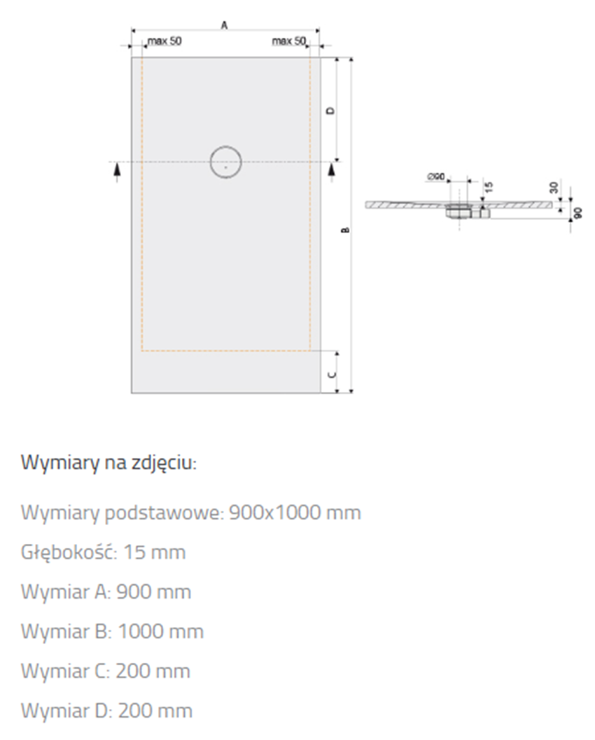 Brodzik Sanplast Structure Mineral 645-360-0530-01-010 rys techniczny