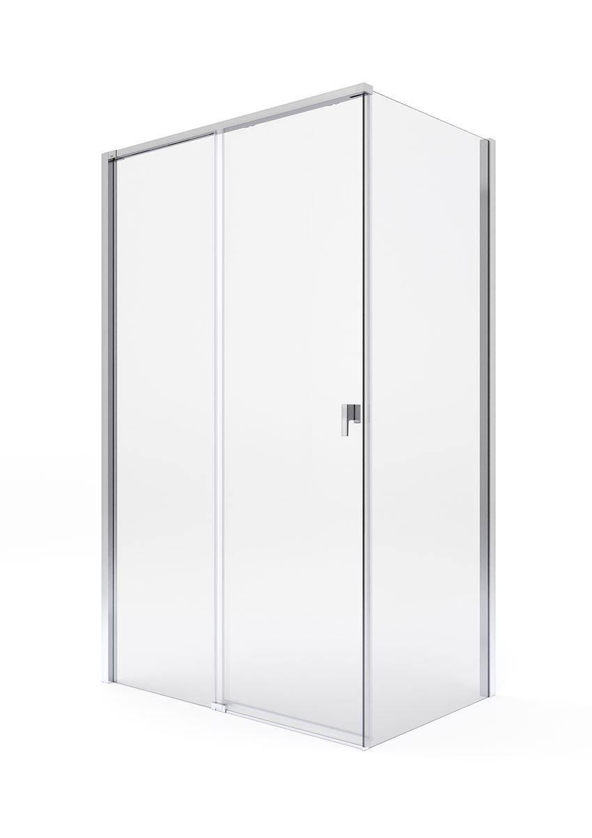 Drzwi przesuwne z powłoką MaxiClean szkło przezroczyste profile chromowane 140x200 cm Roca Metropolis