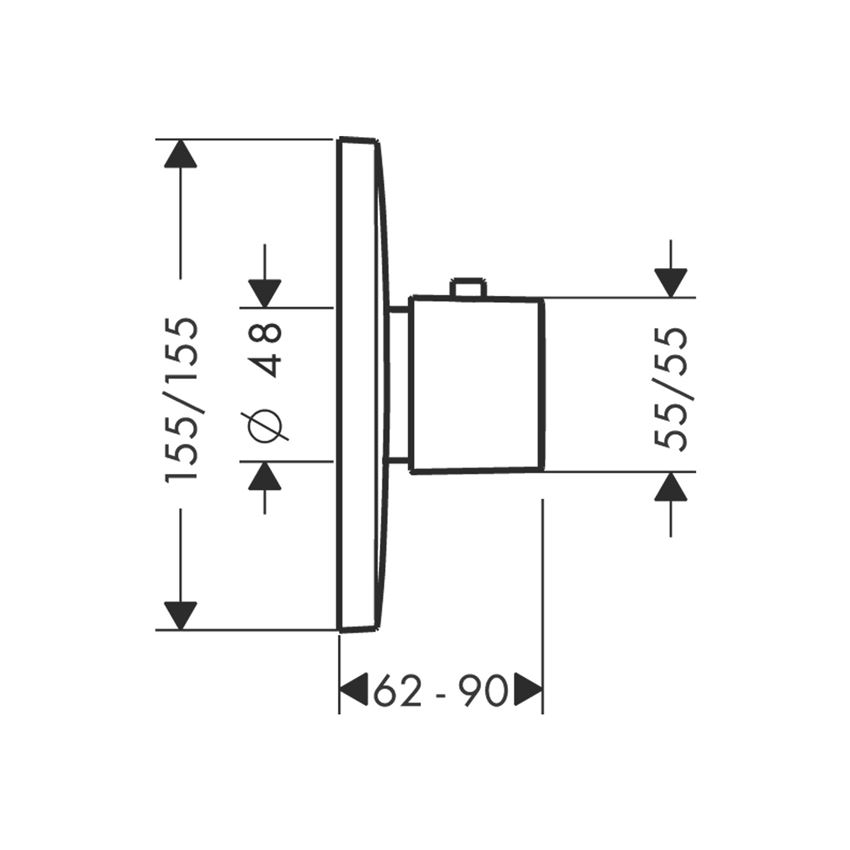 Bateria termostatyczna HighFlow element zewnętrzny Hansgrohe PuraVida  rysunek techniczny