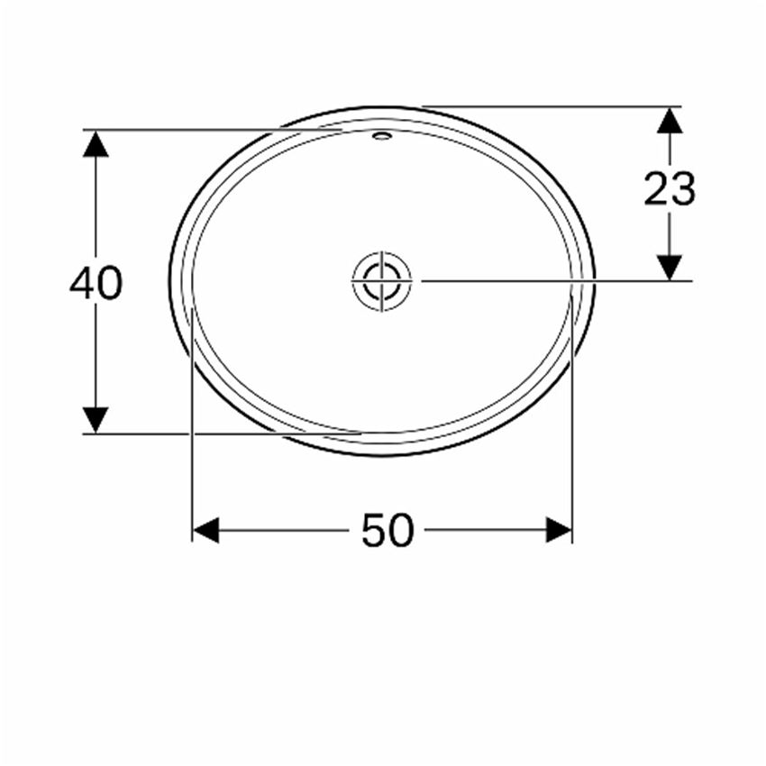 Umywalka podblatowa owalna 50x40 cm Koło VariForm rysunek techniczny