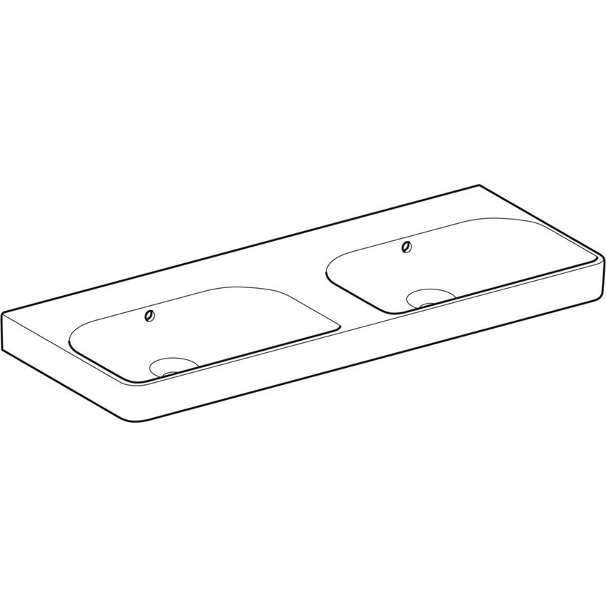 Umywalka podwójna bez otworu na baterię z przelewem 120 cm biała Geberit Smyle Square rysunek