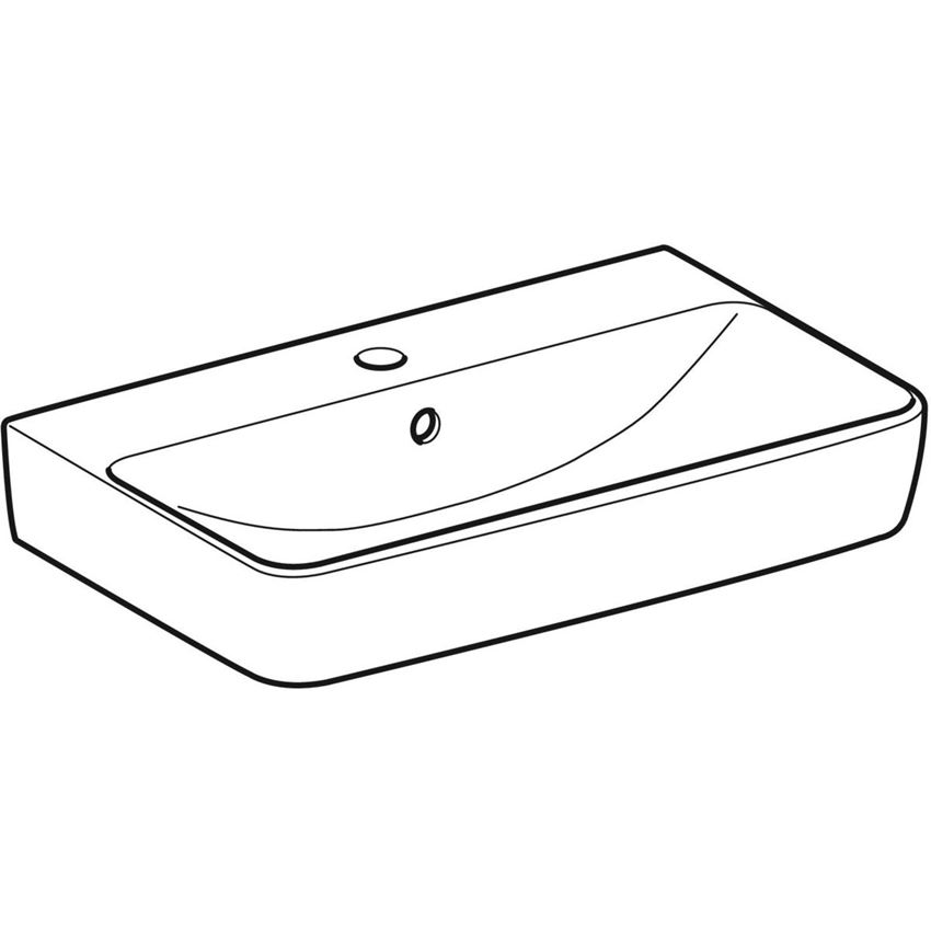 Umywalka ścienna z otworem na baterię z przelewem 60 cm biała Geberit Selnova Compact rysunek