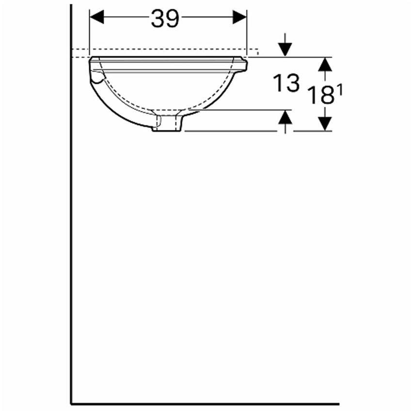 Umywalka podblatowa owalna 42x39 cm Koło VariForm rysunek techniczny