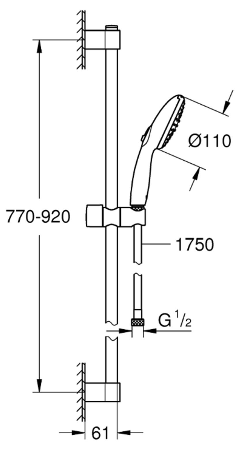 Zestaw prysznicowy Grohe Tempesta 110 2764630E rys techniczny