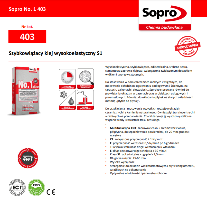 Sopro Silver 403 7740323 karta techniczna