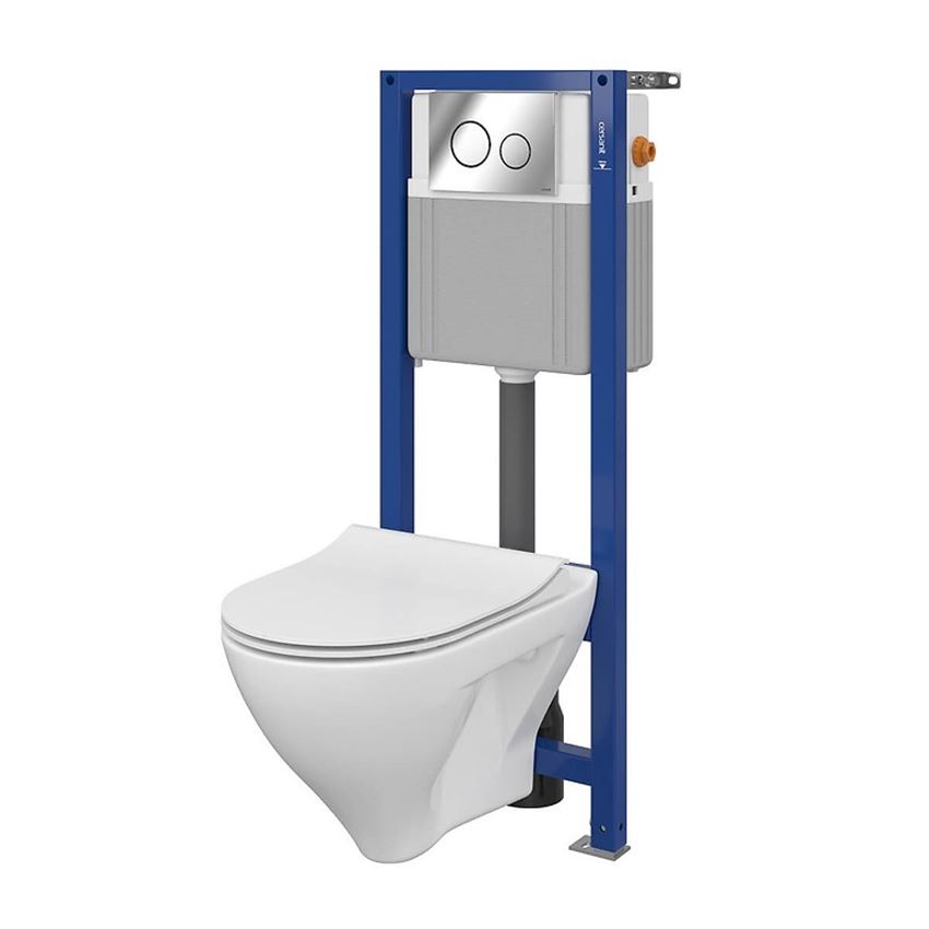 Stelaż podtynkowy do WC z miską Mille CleanOn i przyciskiem Galaxy chrom błyszczący Cersanit Aqua
