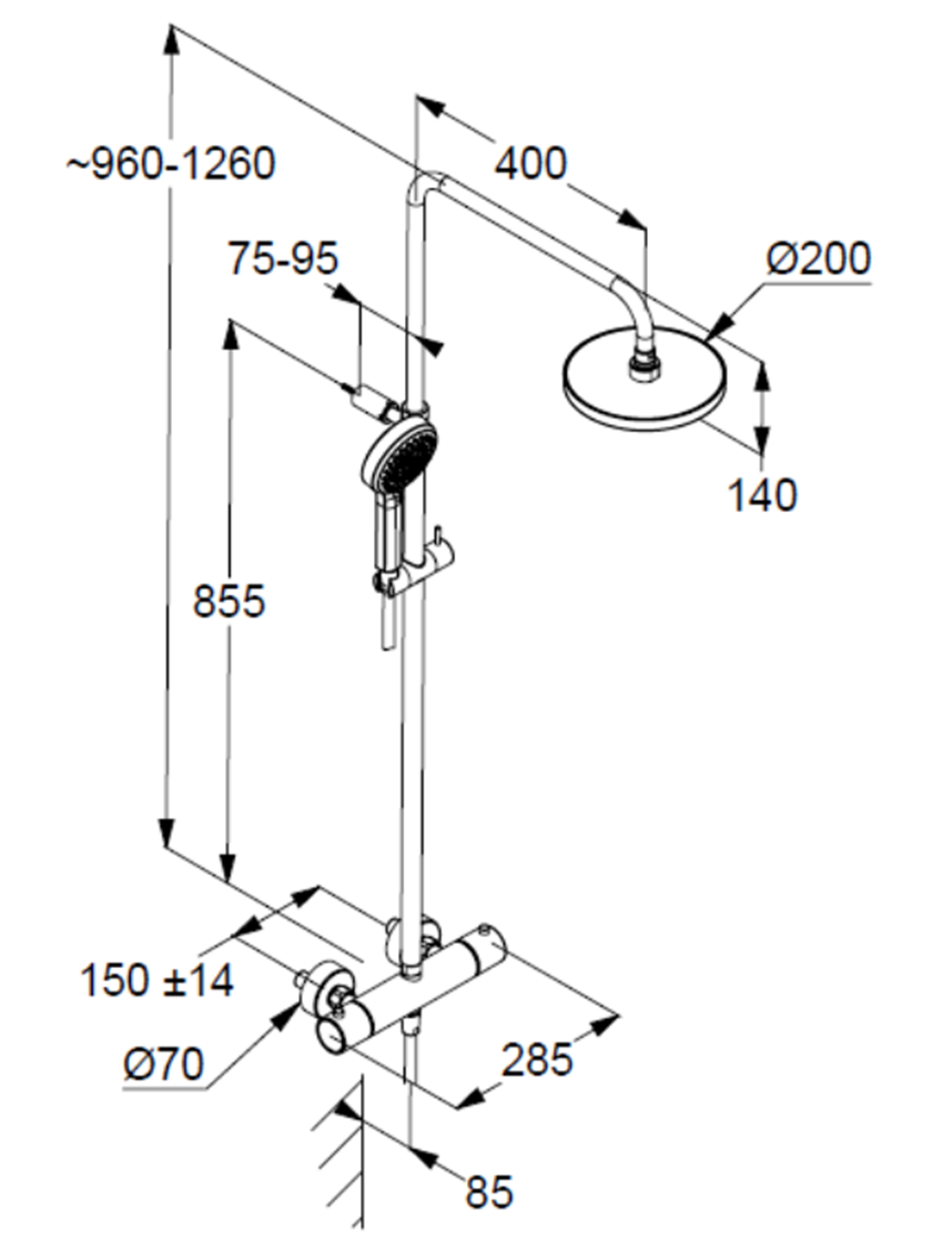 System prysznicowy Kludi Dive 6807905-00 rys techniczny