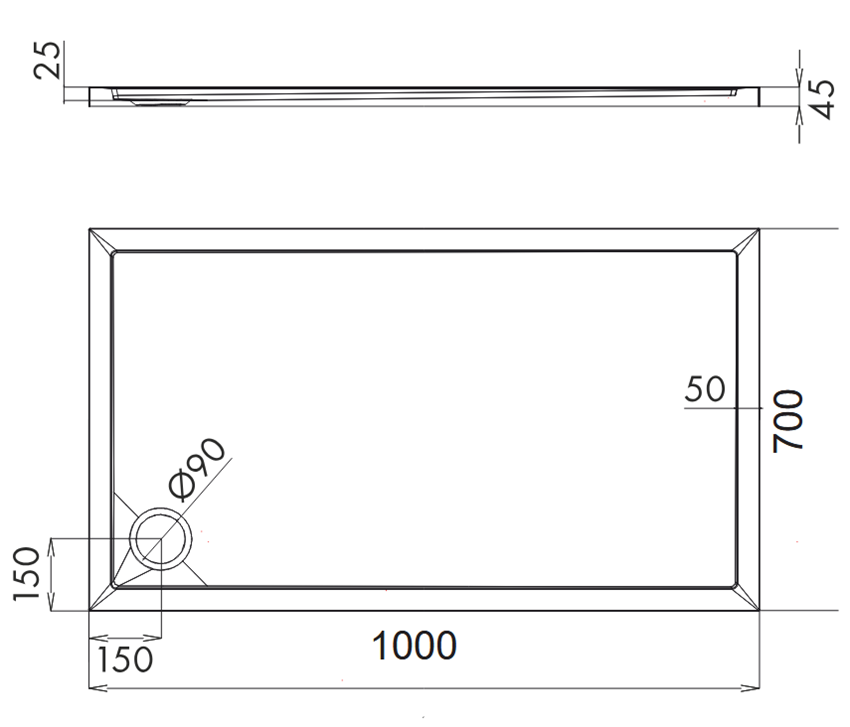 Brodzik prostokątny akrylowy 70x100x2,5/4,5 cm biały połysk Omnires Merton