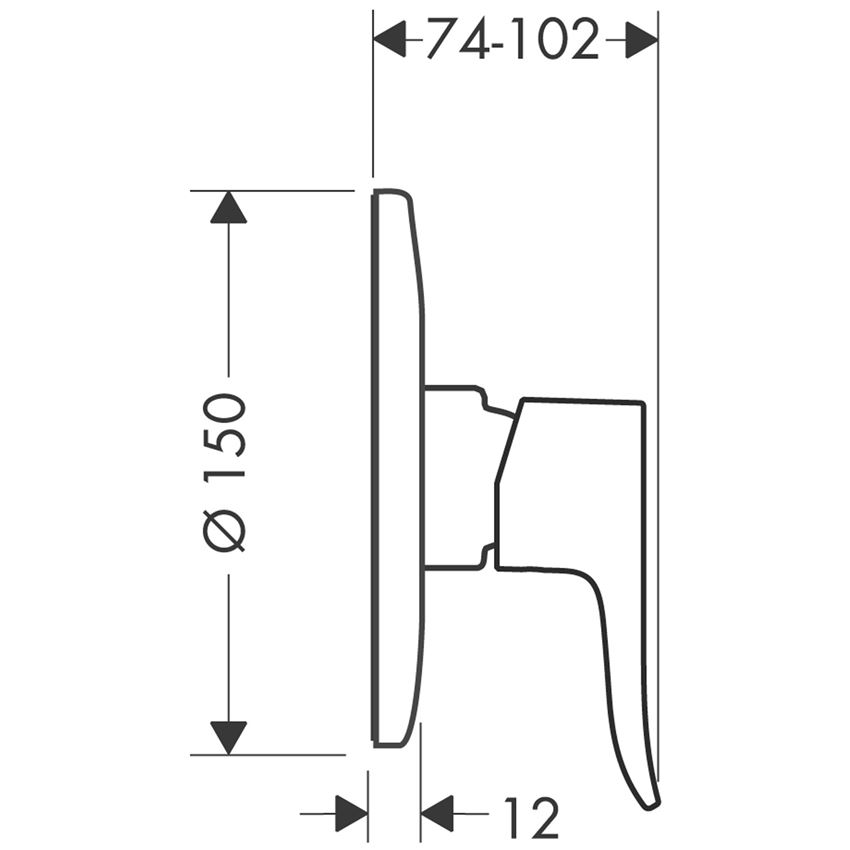 Jednouchwytowa bateria prysznicowa montaż podtynkowy element zewnętrzny Hansgrohe Metris rysunek techniczny