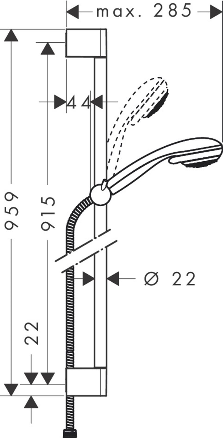 Punktowy zestaw prysznicowy Multi z drążkiem 90 cm Hansgrohe Crometta 85 rysunek
