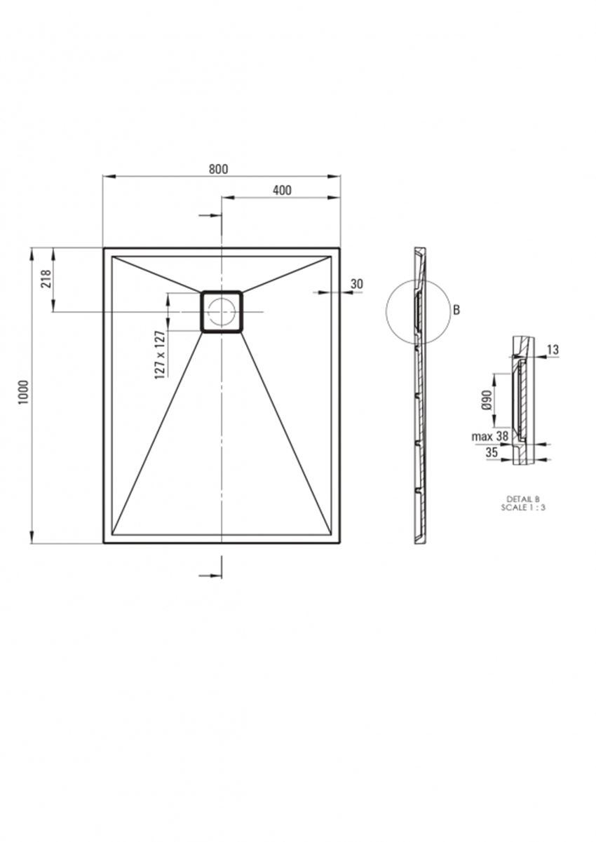 Brodzik granitowy prostokątny 100x80 cm IÖ Tegra rysunek