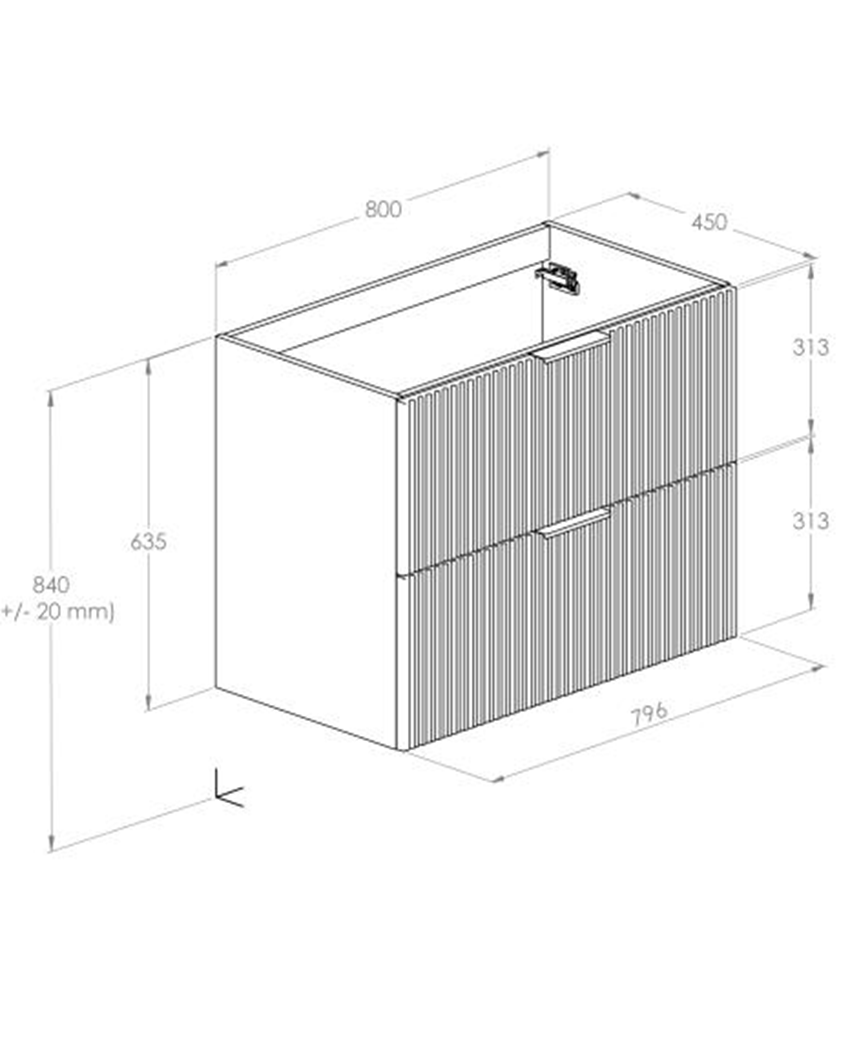 Szafka łazienkowa 80 cm z 2 szufladami Roca Reef rysunek