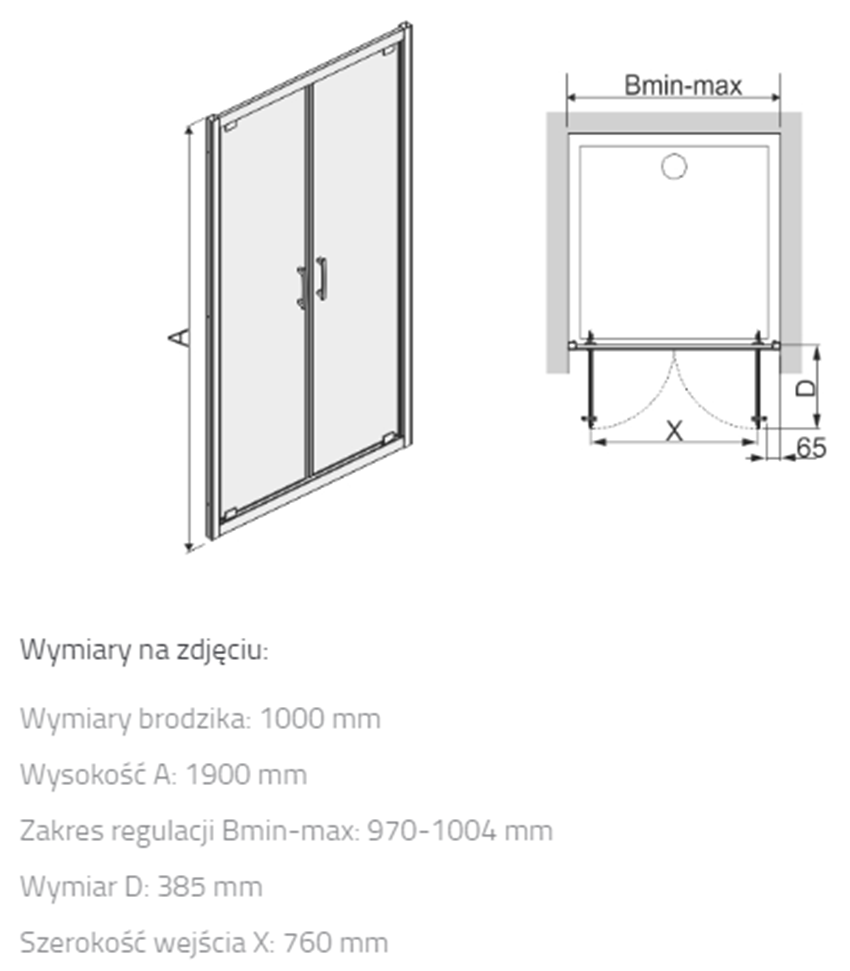 Drzwi skrzydłowe Sanplast TX 600-271-1940-38-401 rys techniczny