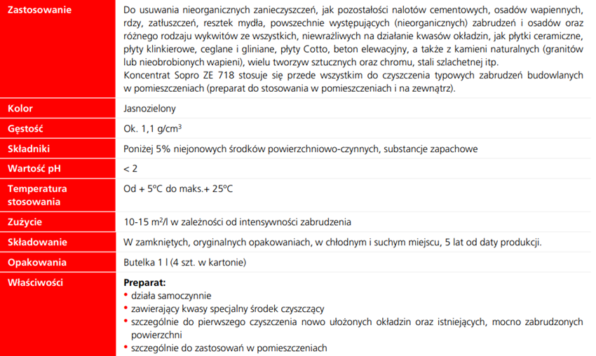 Koncentrat czyszczący Sopro ZE 718 karta techniczna