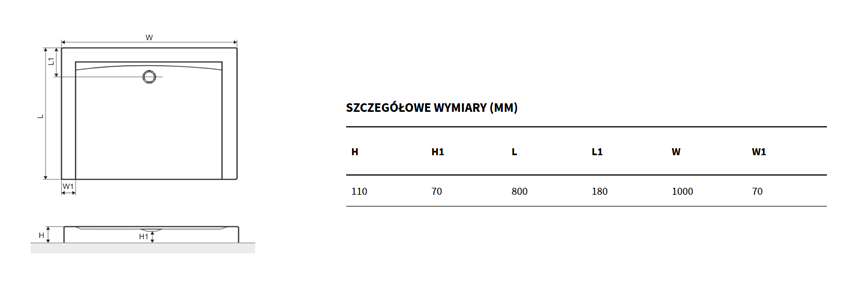 Brodzik prostokątny wysoki 100x80 cm Excellent Forma Compact X rysunek