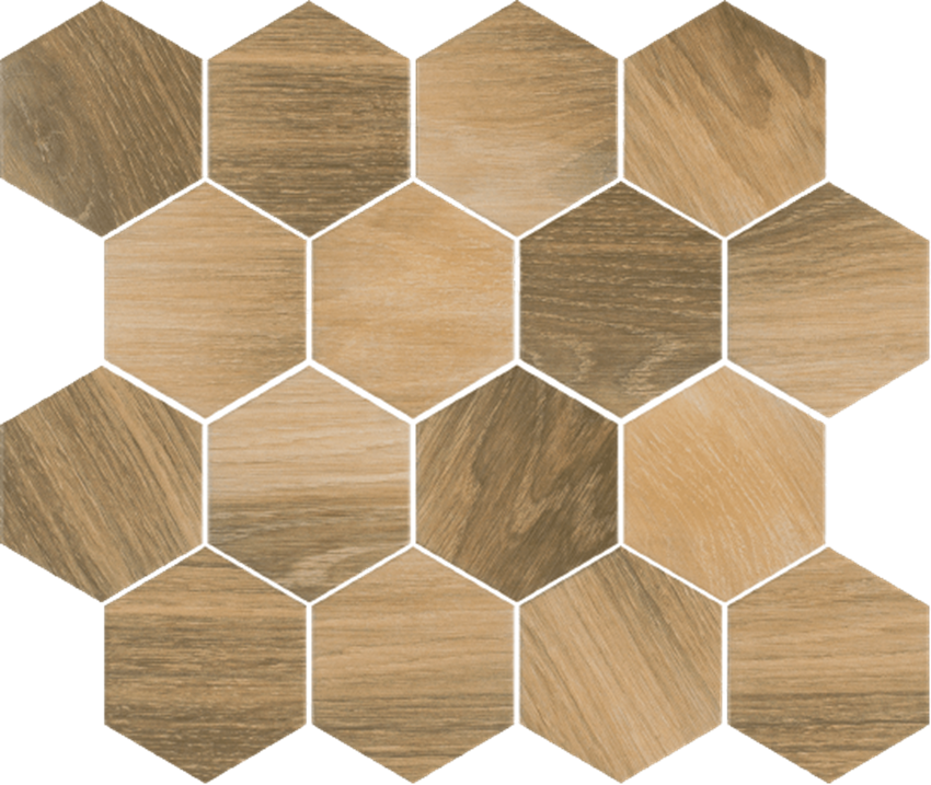 Mozaika 22x25,5 cm Paradyż Uniwersalna Mozaika Prasowana Wood Natural Mix Heksagon Mat