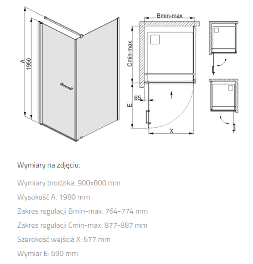 Kabina Sanplast Prestige III 600-073-0140-01-401 rys techniczny