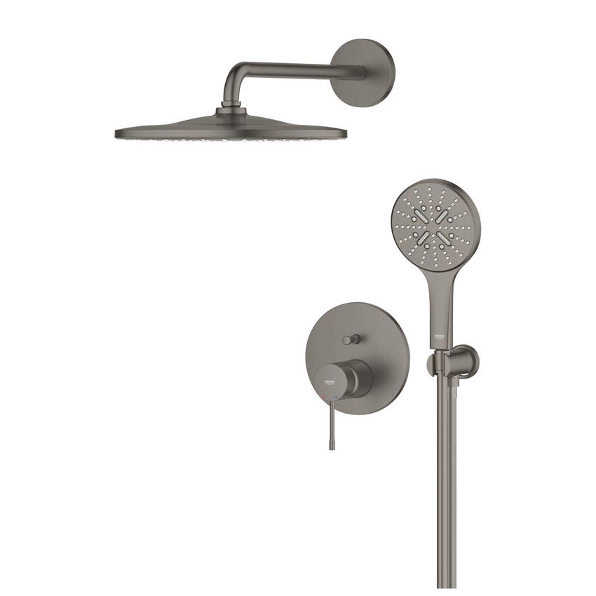 Zestaw prysznicowy podtynkowy z baterią i deszczownicą Rainshower Mono 310 brushed hard graphite Grohe Essence