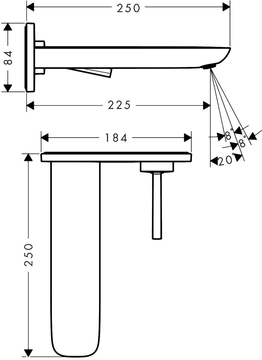 Jednouchwytowa bateria umywalkowa wylewka 22,5 cmelement zewnętrzny Hansgrohe PuraVida rysunek techniczny