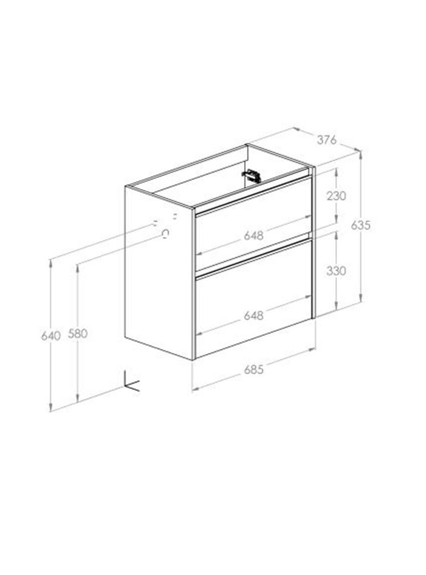 Szafka podumywalkowa Compacto 70 cm z 2 szufladami Roca Gap Pro rysunek