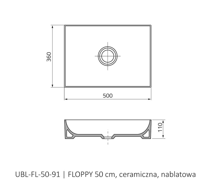 Umywalka nablatowa 50 cm Oristo Floppy rysunek