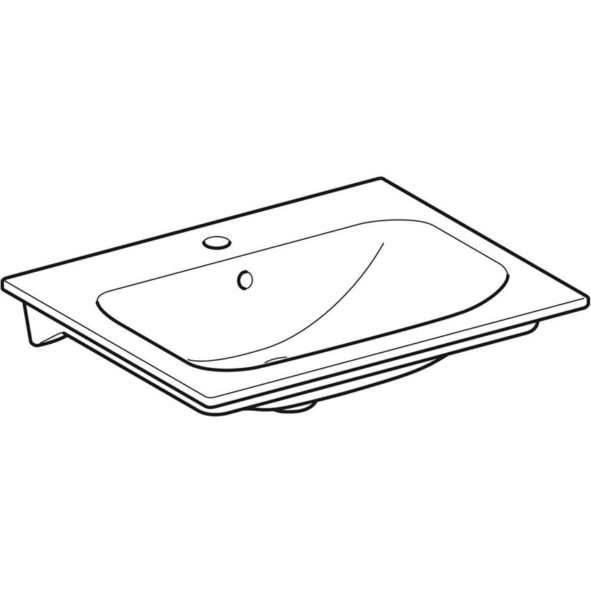 Umywalka meblowa prostokątna z otworem i przelewem 60 cm Geberit Selnova Squar rysunek
