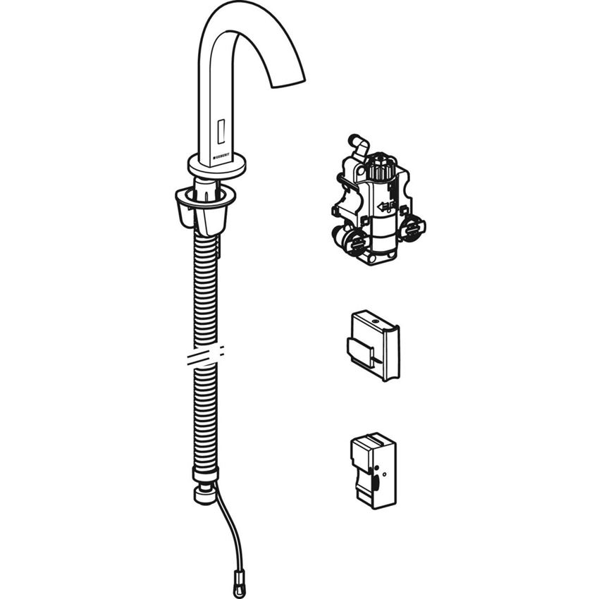 Bateria umywalkowa z mieszaczem termostatycznym zasilanie sieciowe do podtynkowej skrzynki funkcyjnej Geberit Piave rysunek