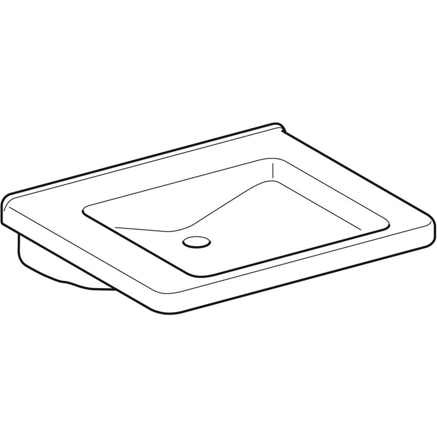 Umywalka ścienna bez barier bez otworu na baterię bez przelewu 65 cm biała Geberit Selnova Comfort rysunek