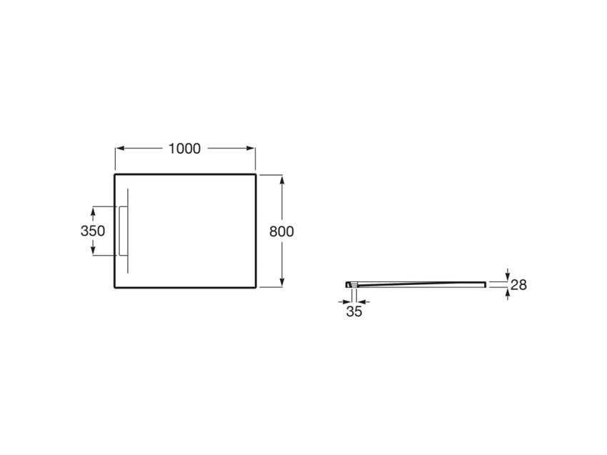 Brodzik prostokątny STONEX® z ukrytym odpływem 100x80x2,8 cm Roca Pyros rysunek