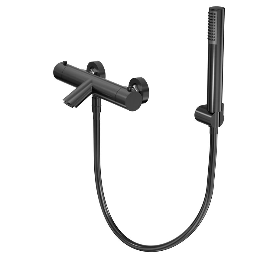 Bateria wannowa termostatyczna ścienna z zestawem natryskowym black gun metal IÖ Luvia